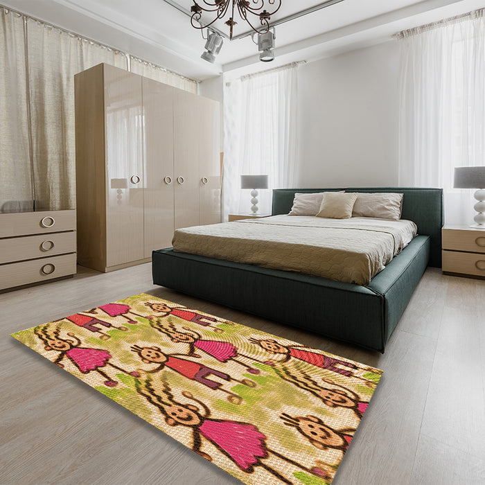 Patterned Mahogany Brown Rug in a Bedroom, pat3118org