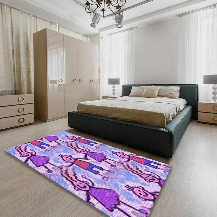 Patterned Dark Orchid Purple Rug in a Bedroom, pat3118pur