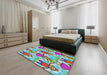 Patterned Tiffany Blue Novelty Rug in a Bedroom, pat3118