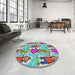 Round Patterned Tiffany Blue Novelty Rug in a Office, pat3118