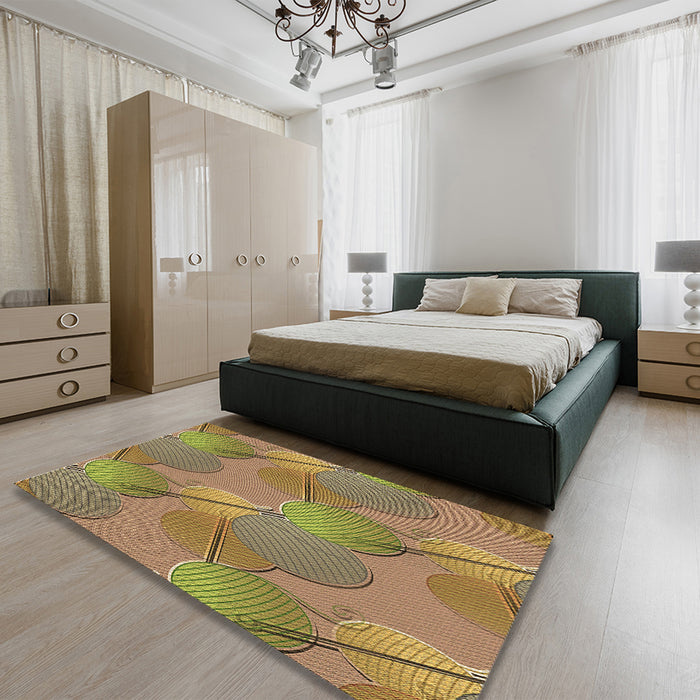 Patterned Sienna Brown Rug in a Bedroom, pat3119brn