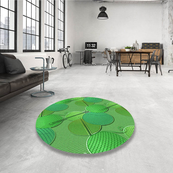 Round Patterned Neon Green Rug in a Office, pat3119grn