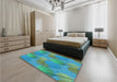 Patterned Dark Cyan Green Rug in a Bedroom, pat3119lblu