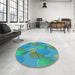 Round Patterned Dark Cyan Green Rug in a Office, pat3119lblu