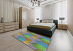 Patterned Ash Gray Novelty Rug in a Bedroom, pat3119