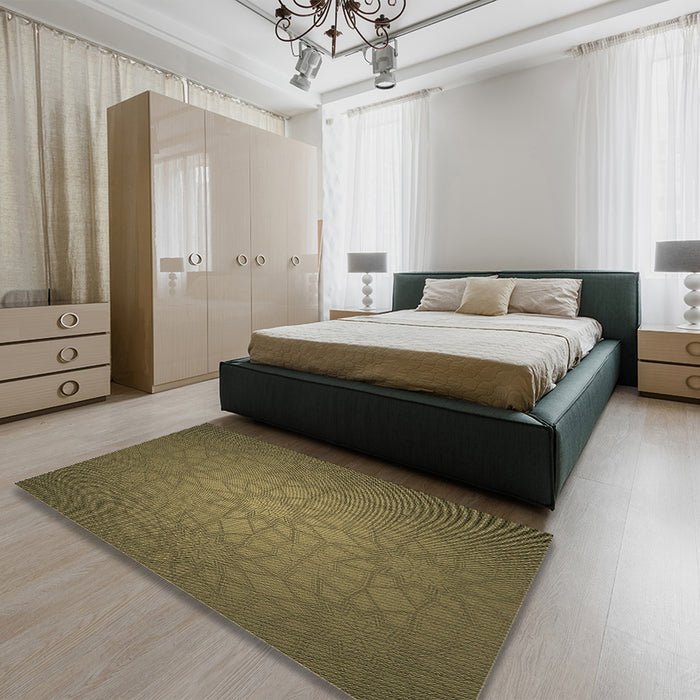 Patterned Dark Golden Brown Rug in a Bedroom, pat312brn