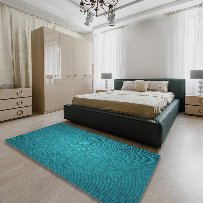 Patterned Dark Cyan Green Rug in a Bedroom, pat312lblu