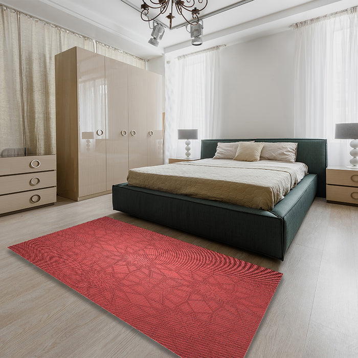 Patterned Red Rug in a Bedroom, pat312rd