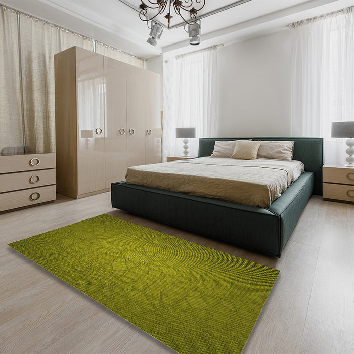 Patterned Dark Golden Brown Rug in a Bedroom, pat312yw