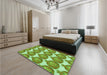 Patterned Green Rug in a Bedroom, pat3120grn