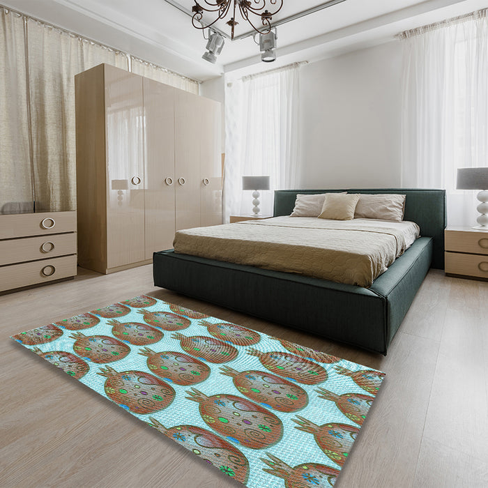 Patterned Tiffany Blue Rug in a Bedroom, pat3120lblu