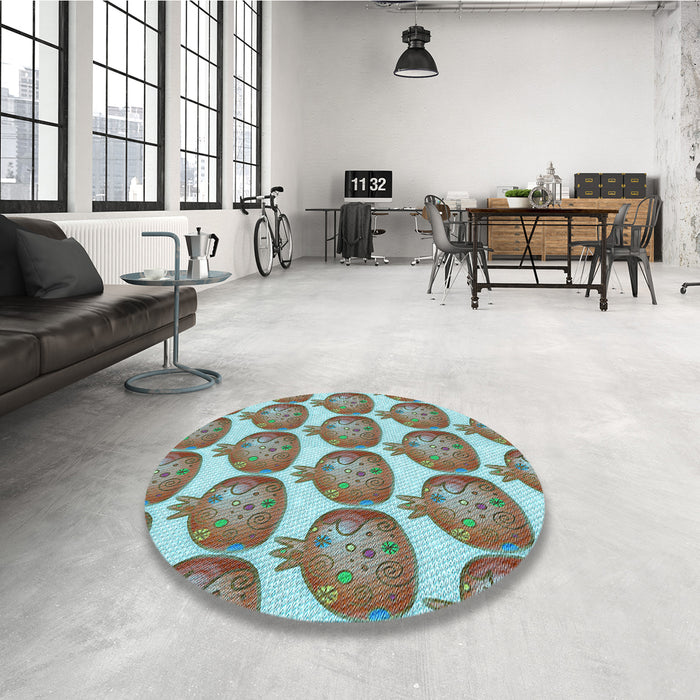 Round Patterned Tiffany Blue Rug in a Office, pat3120lblu