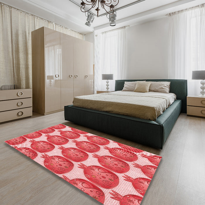 Patterned Light Coral Pink Rug in a Bedroom, pat3120rd