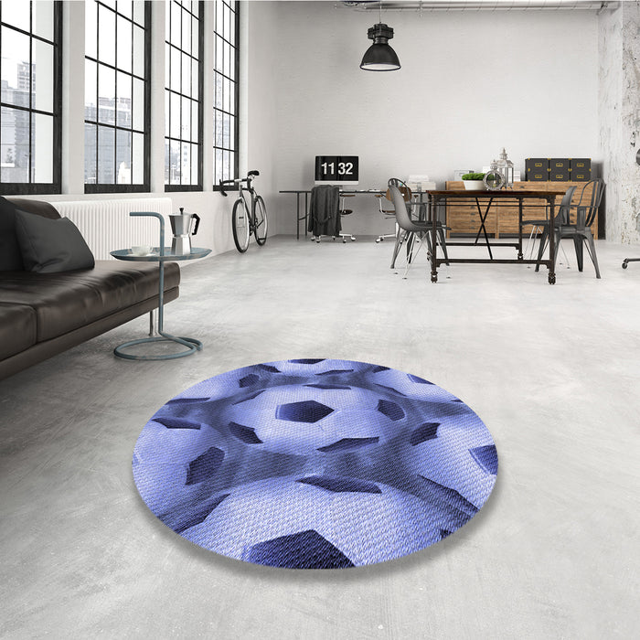 Round Patterned Denim Blue Rug in a Office, pat3121blu