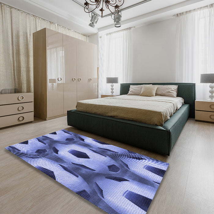 Round Machine Washable Transitional Denim Blue Rug in a Office, wshpat3121blu