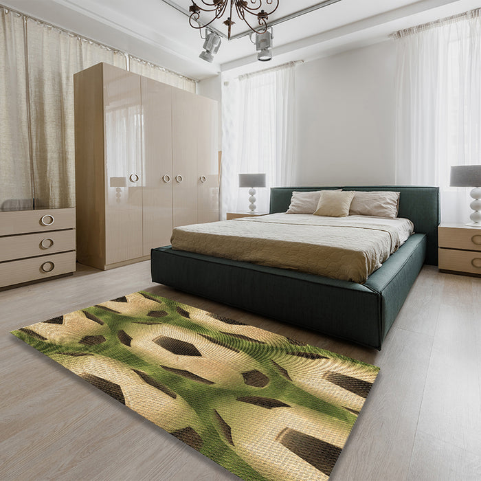 Patterned Metallic Gold Rug in a Bedroom, pat3121brn