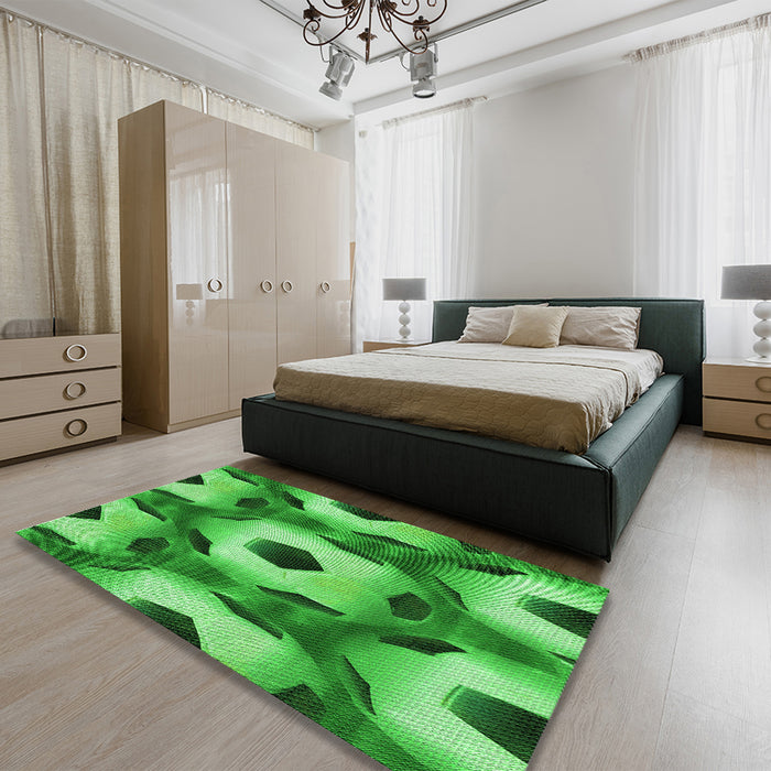 Patterned Green Rug in a Bedroom, pat3121grn