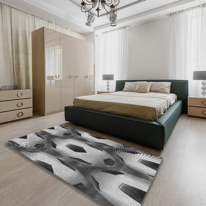 Patterned Dark Gray Rug in a Bedroom, pat3121gry