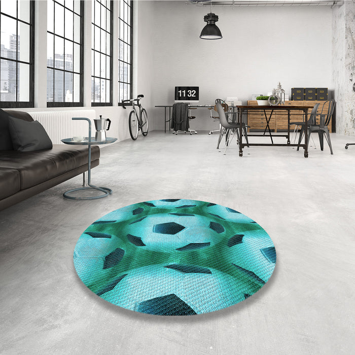 Round Patterned Teal Green Rug in a Office, pat3121lblu