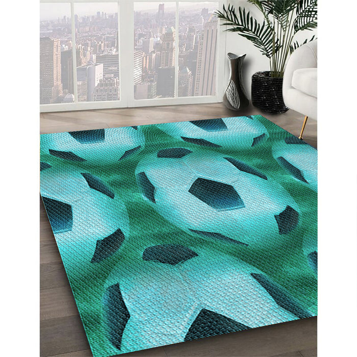 Patterned Teal Green Rug in Family Room, pat3121lblu