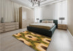 Patterned Dark Bronze Brown Rug in a Bedroom, pat3121org