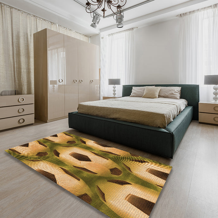 Patterned Dark Bronze Brown Rug in a Bedroom, pat3121org