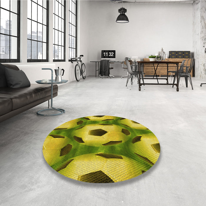 Round Patterned Golden Brown Yellow Rug in a Office, pat3121yw