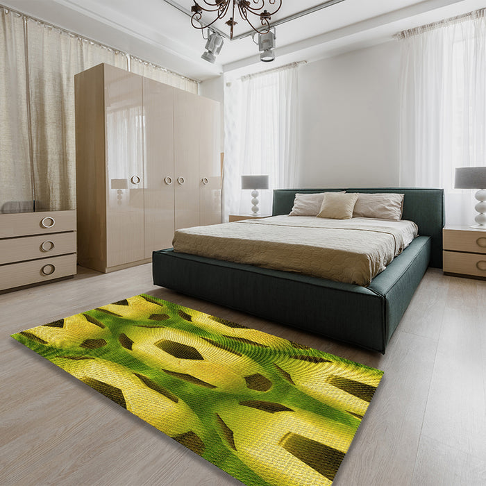 Patterned Golden Brown Yellow Rug in a Bedroom, pat3121yw