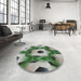 Round Machine Washable Transitional Medium Forest Green Rug in a Office, wshpat3121