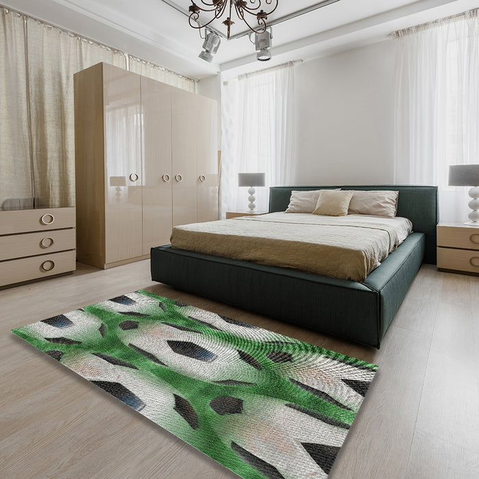 Machine Washable Transitional Medium Forest Green Rug in a Bedroom, wshpat3121