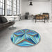 Round Patterned Medium Turquoise Green Rug in a Office, pat3122lblu