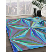 Patterned Medium Turquoise Green Rug, pat3122lblu