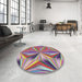 Round Machine Washable Transitional Pink Rug in a Office, wshpat3122