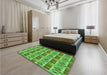 Patterned Dark Lime Green Rug in a Bedroom, pat3124grn
