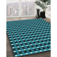 Patterned Dark Turquoise Green Rug, pat3128lblu