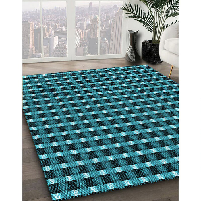 Patterned Dark Turquoise Green Rug in Family Room, pat3128lblu
