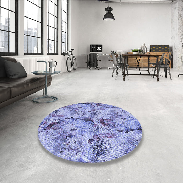Round Patterned Slate Blue Rug in a Office, pat3129blu