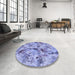 Round Patterned Slate Blue Rug in a Office, pat3129blu