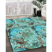 Patterned Dull-Sea Green Rug in Family Room, pat3129lblu