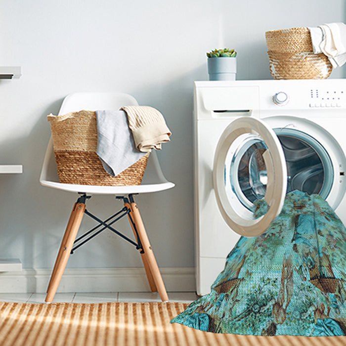 Machine Washable Transitional Dull-Sea Green Rug in a Washing Machine, wshpat3129lblu