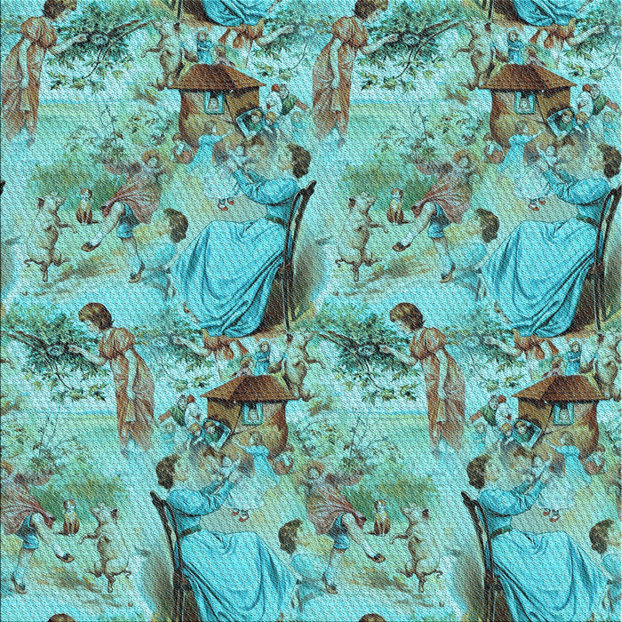 Round Machine Washable Transitional Dull-Sea Green Rug, wshpat3129lblu