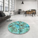 Round Patterned Dull-Sea Green Rug in a Office, pat3129lblu