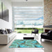 Square Patterned Dull-Sea Green Rug in a Living Room, pat3129lblu