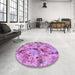 Round Patterned Violet Purple Rug in a Office, pat3129pur
