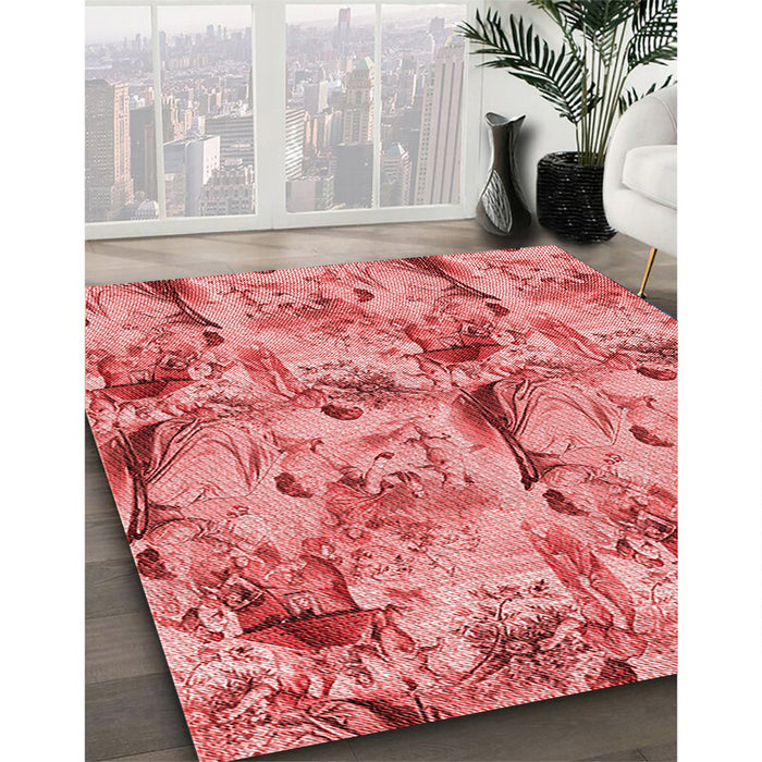 Patterned Light Coral Pink Rug in Family Room, pat3129rd