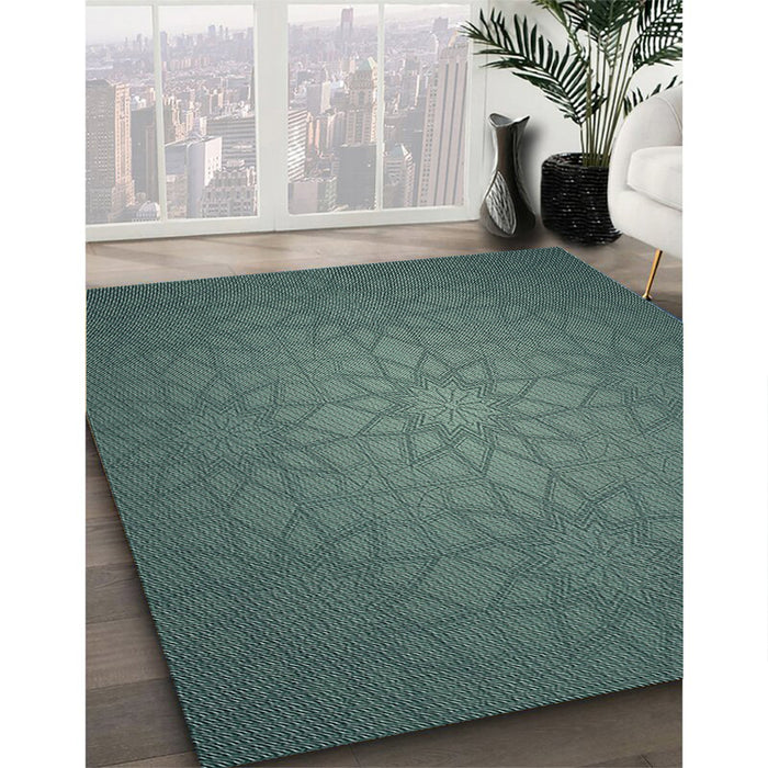 Patterned Dark Slate Gray Green Novelty Rug in Family Room, pat312