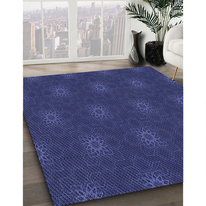 Patterned Royal Blue Rug in Family Room, pat313blu
