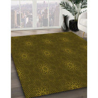 Patterned Dark Yellow Green Rug, pat313yw