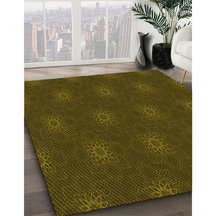 Patterned Dark Yellow Green Rug in Family Room, pat313yw