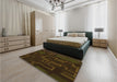 Patterned Dark Bronze Brown Rug in a Bedroom, pat3130org